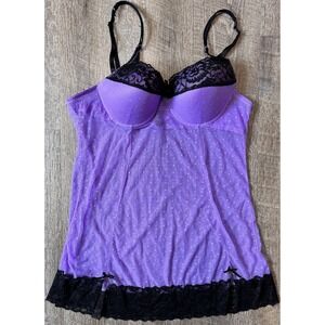 Just‎ Sexy Intimate Purple Lingerie Teddy size 1X black lace